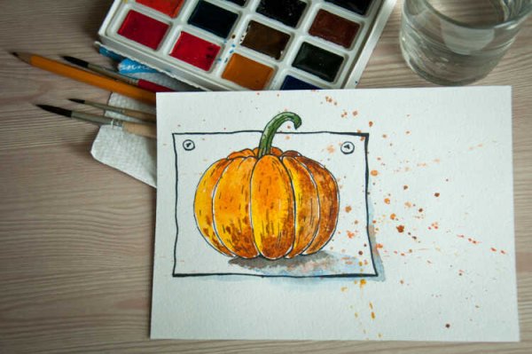 Фрукты акварелью для скетчбука