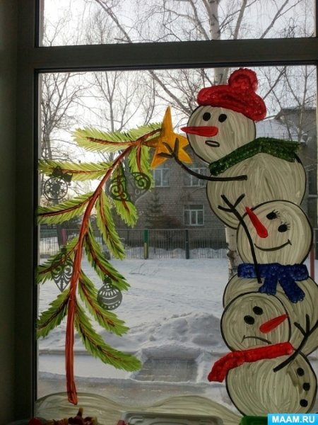 Украшение окон на новый год красками