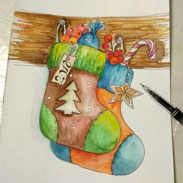 Новогодняя открытка своими руками красками