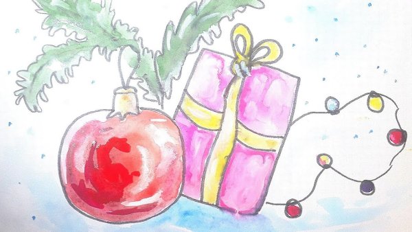 Новогодние шары акварелью