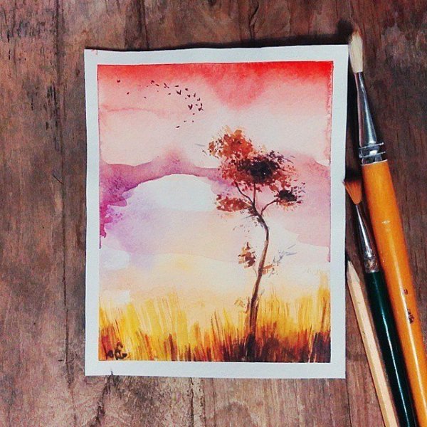 Легкие рисунки красками на бумаге