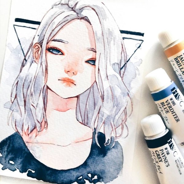 Аниме акварельными маркерами