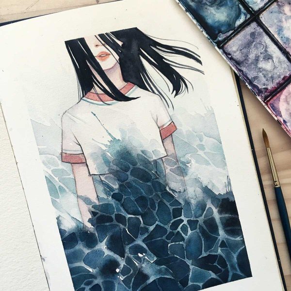 Рисунки акварелью аниме