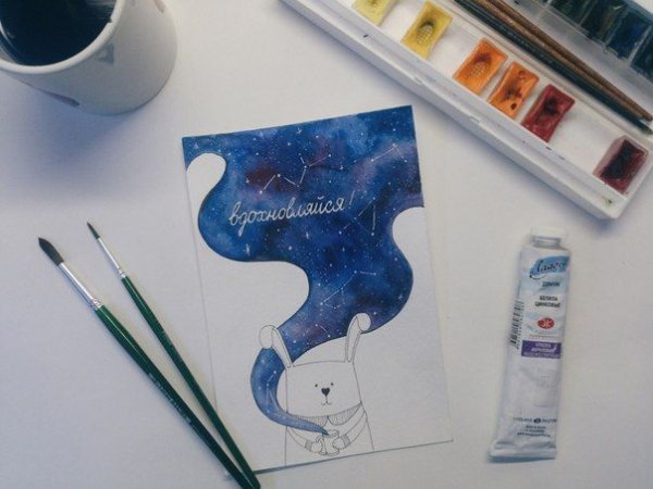 Голубые рисунки фломастерами