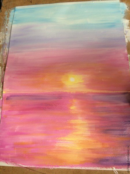 Закат акварельными красками