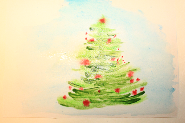 Рисование красками новогодней елки