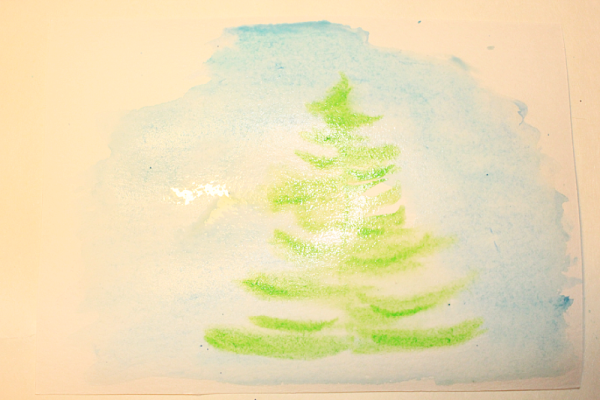Рисование елочки акварелью