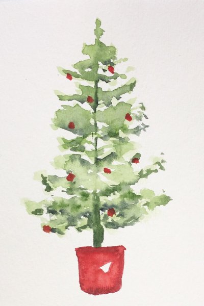 Новогодние рисунки акварелью