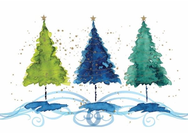 Рисование елочки акварелью