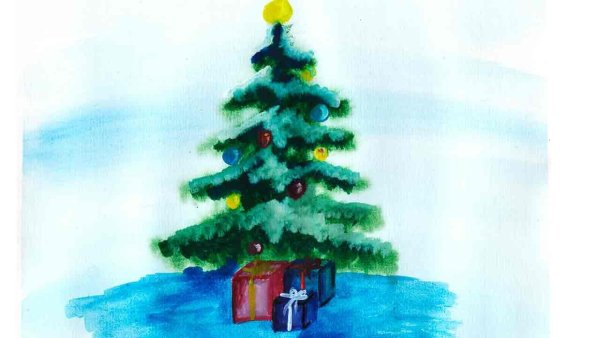 Елка рисунок красками