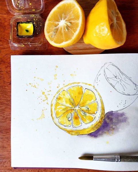 Скетчи акварелью лимончика
