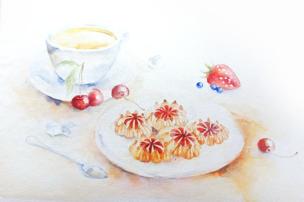 Тарелка акварелью рисунок