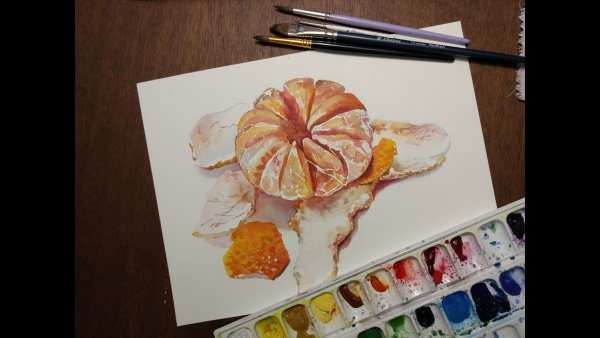 Мандарин акварелью