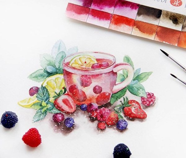 Чай акварель
