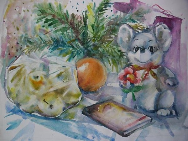Новогодний натюрморт гуашью