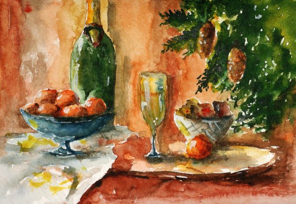 Новогодний натюрморт гуашью