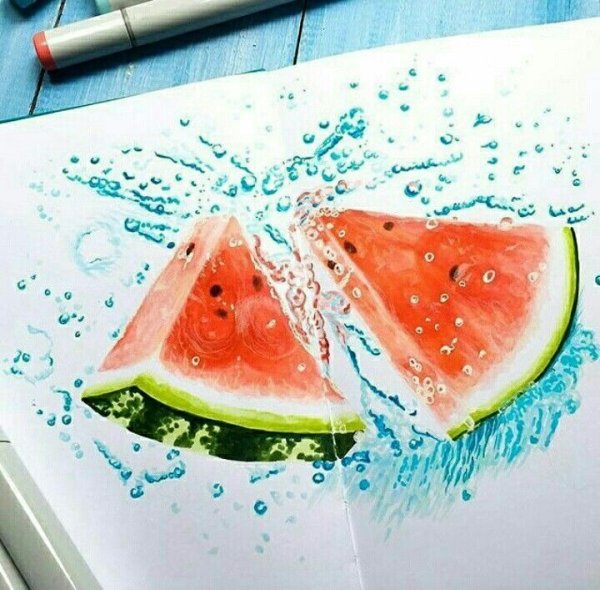 Арбуз скетч маркерами