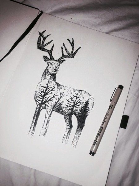 Олень черной ручкой