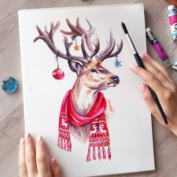 Скетчинг акварелью олень