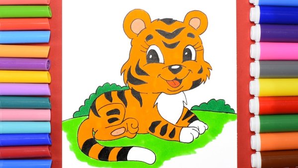 Тигренок рисование с детьми
