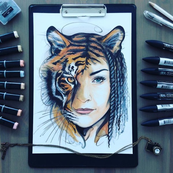 Портрет спиртовыми маркерами