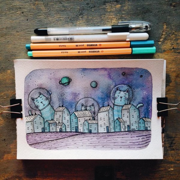 Акварель наичерной бумаге