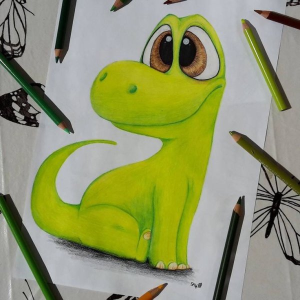 Динозавр фломастерами