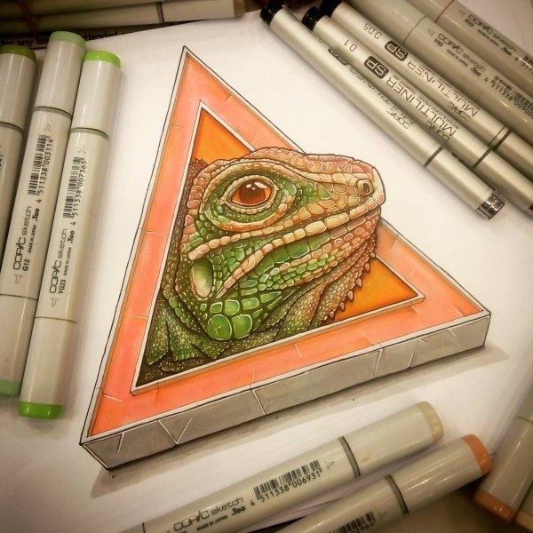 Динозавры цветными карандашами