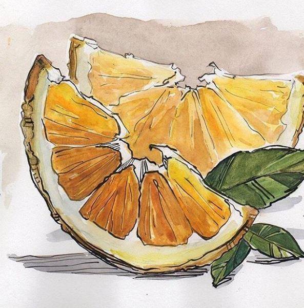 Апельсин акварелью