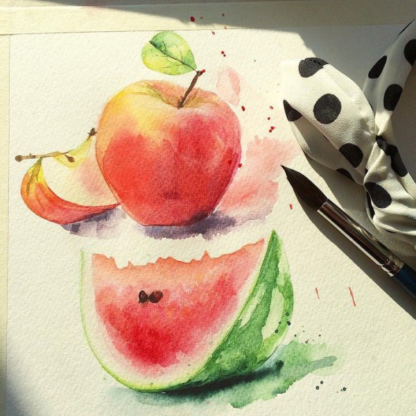 Закладки акварелью фрукты