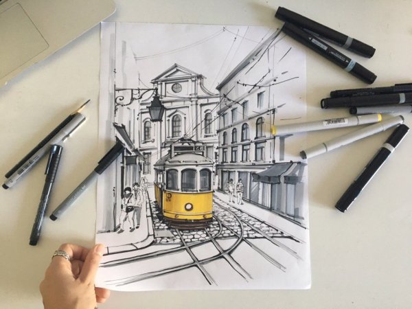 Скетчинг маркерами серый