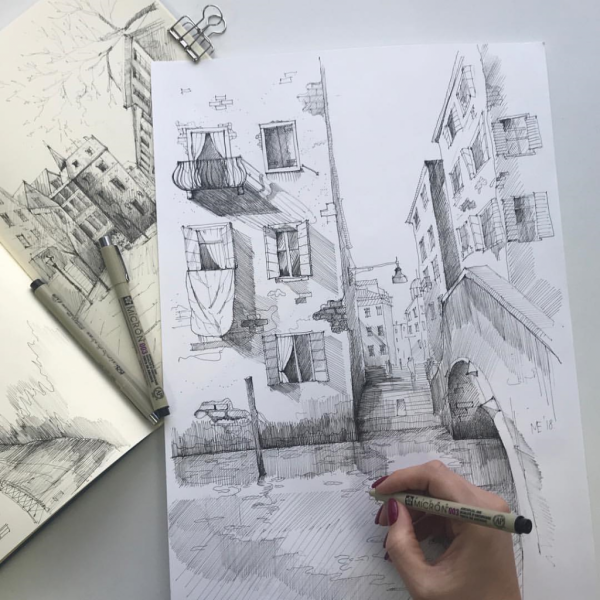 Скетчинг маркерами серый