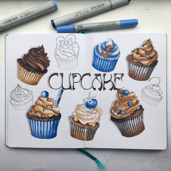 Капкейк рисунок маркерами для скетчинга