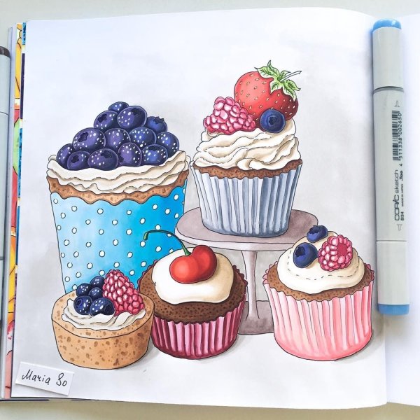 Пироженка рисования маркерами