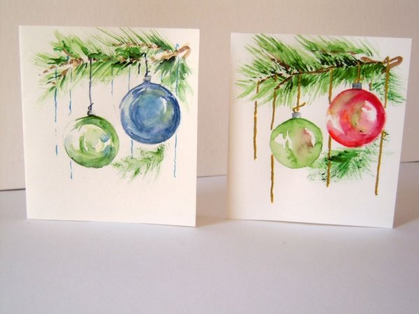 Открытки на новый год акварелью