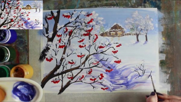 Урок рисования зима гуашью