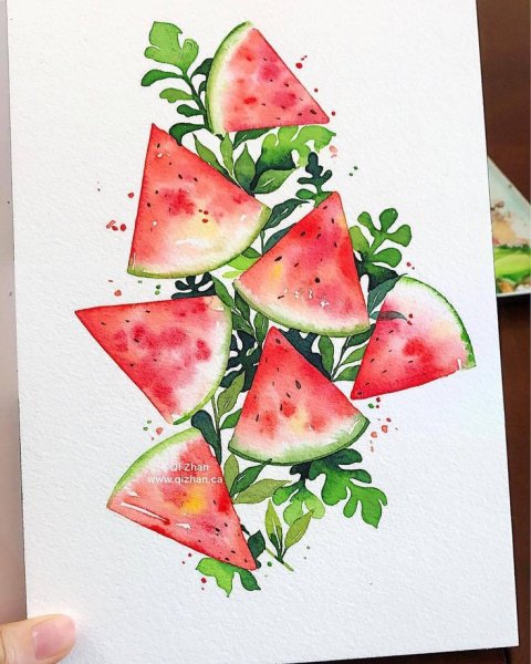 Арбуз акварелью