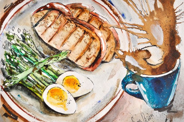 Завтрак акварель