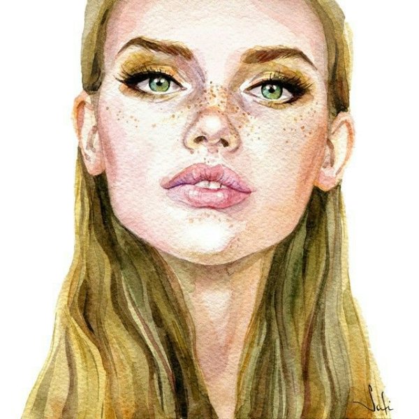 Лицо девушки акварелью