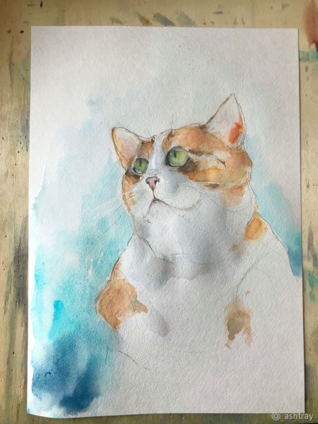 Котенок акварелью для начинающих