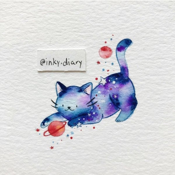 Космический кот акварель