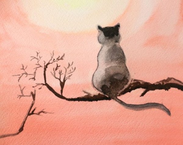 Кошка акварелью для начинающих