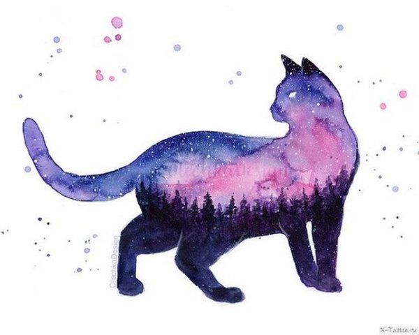 Космический кот акварель
