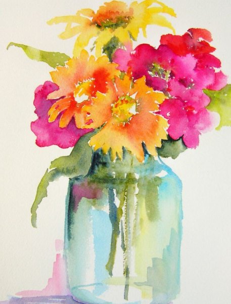 Ваза с цветами акварелью