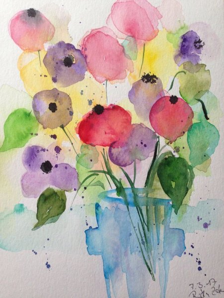 Рисование цветов акварелью для детей