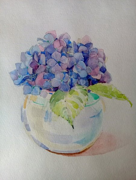 Ваза с цветами акварелью