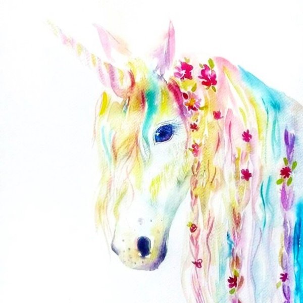 Радужный Единорог акварелью