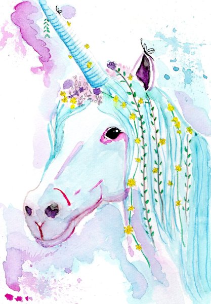 Единорог акварель