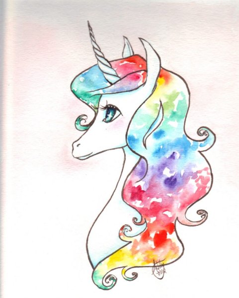 Единорог с шариками акварель