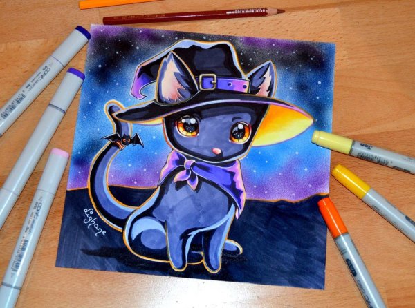 Скетч маркерами животные милые